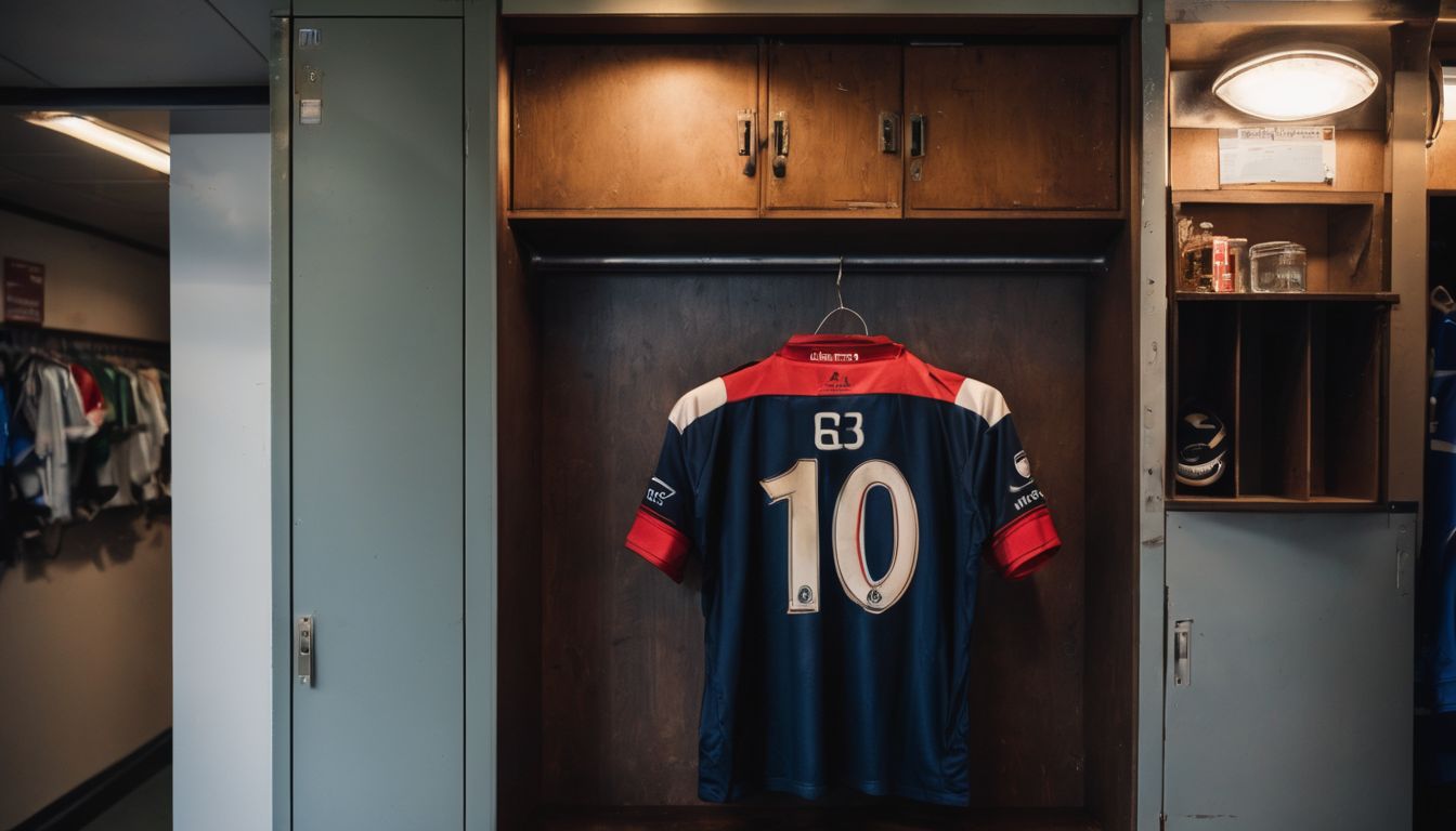 A sports jersey with the number 10 hanging in a wooden locker.