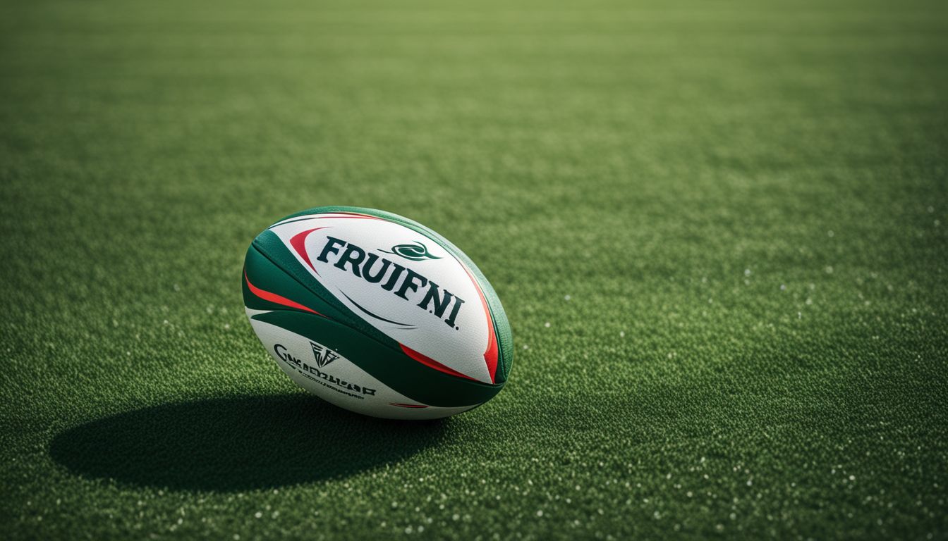 A rugby ball on a lush green field.