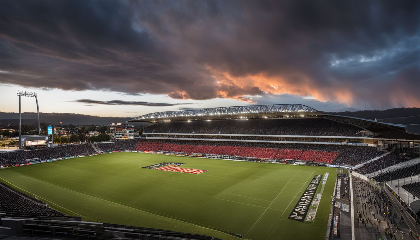 Stadium under a dramatic evening sky.