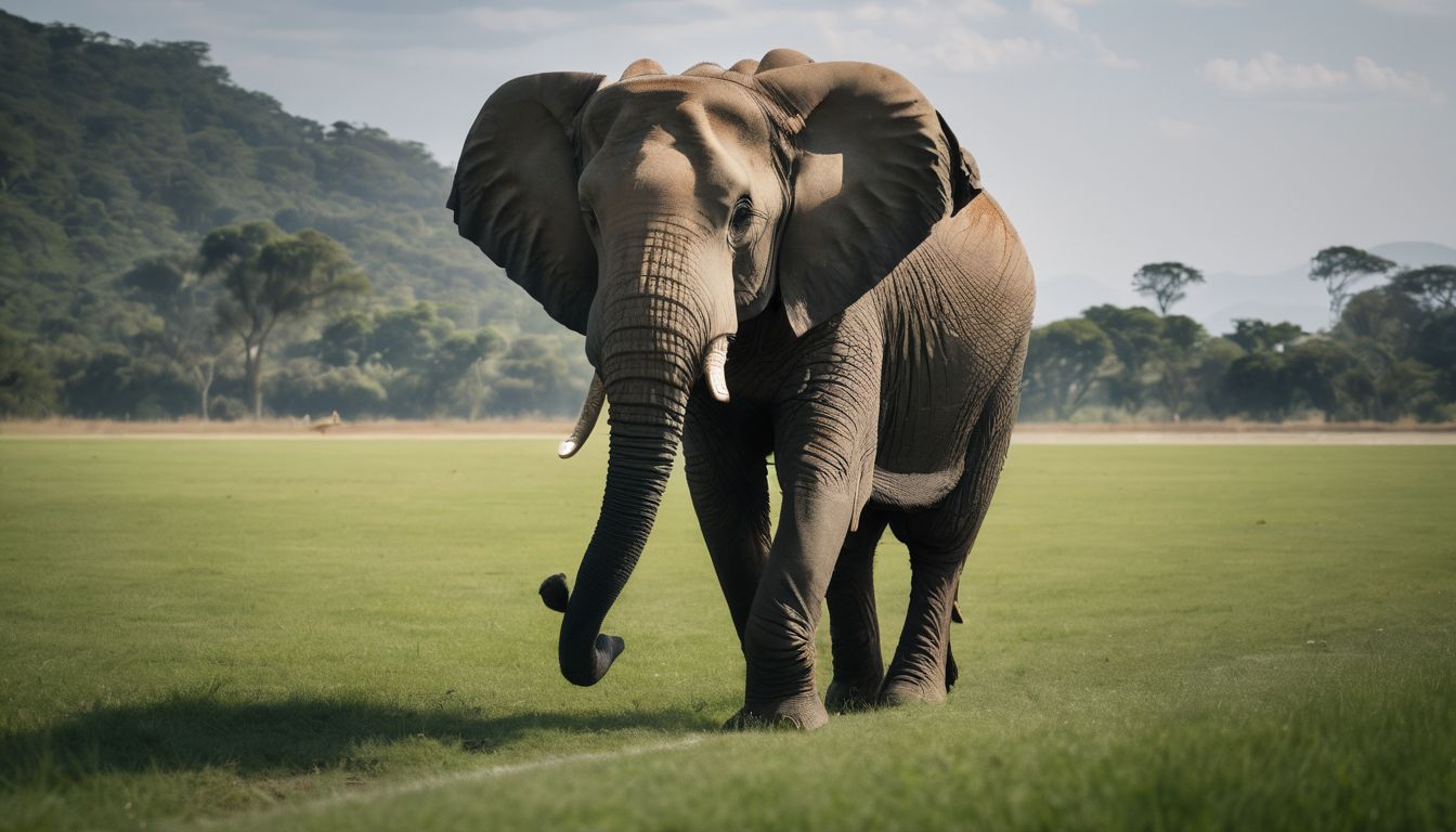 African elephant walking in a grassy savanna.