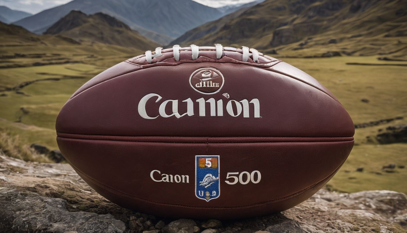 A football with the text "cannon" branded on it, set against a backdrop of mountainous terrain.